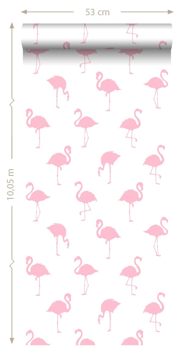 ESTAhome tapet flamingos rosa och vitt 0,53 x 10,05 m
