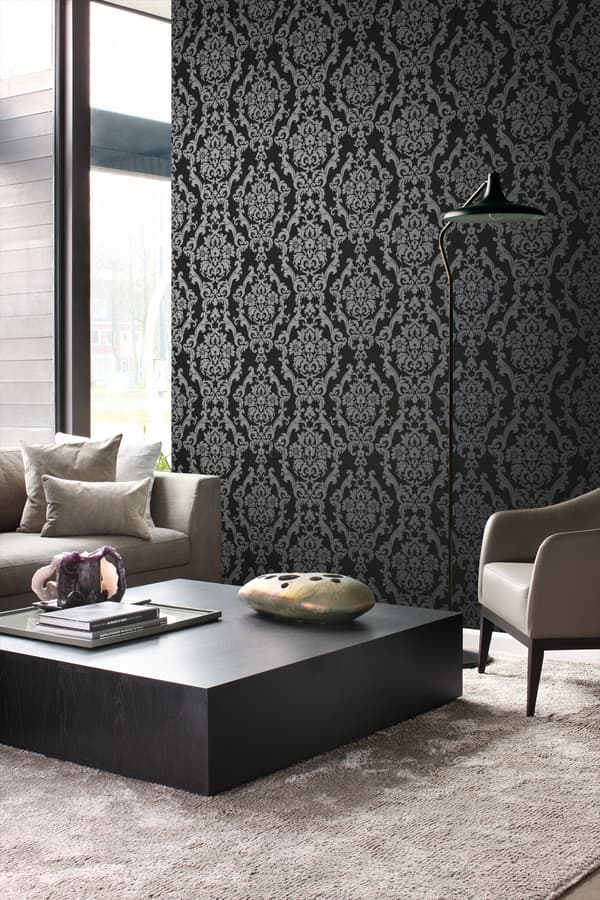 Origin Wallcoverings tapet ornament sort og skinnende bronze 53 cm x 10,05 m