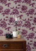 Miniatyrbillede 3 af 8: ESTAhome tapet akvarelmalede roser aubergine lilla og mulvarpegråt 53 cm x 10,05 m