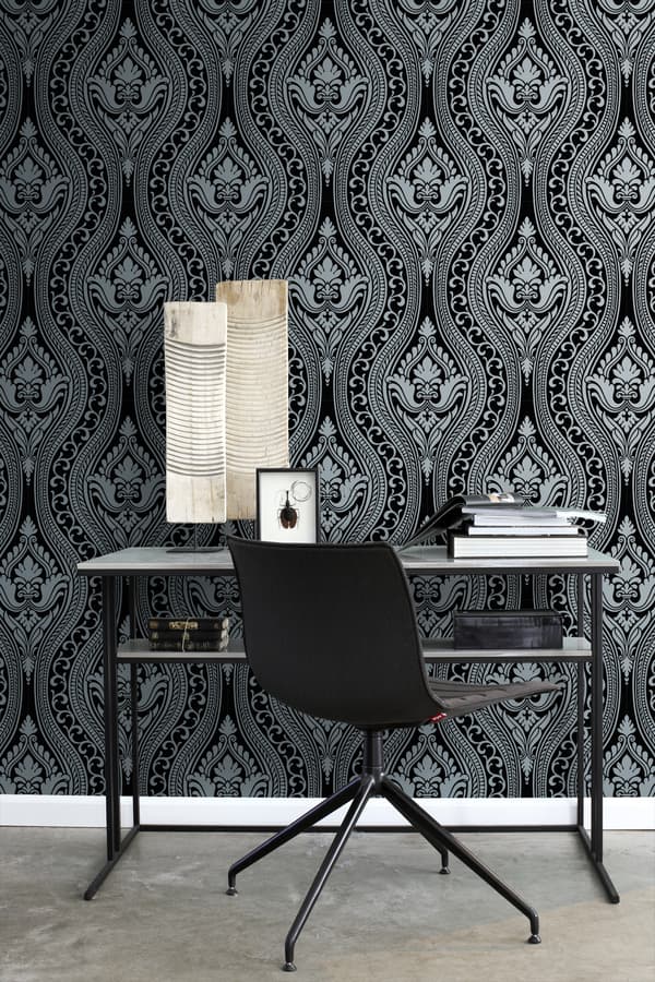 Origin Wallcoverings tapet med barock-flock-mönster svart 53 cm x 10,05 m