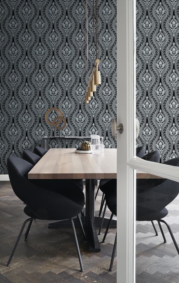 Origin Wallcoverings tapet med barock-flock-mönster svart 53 cm x 10,05 m