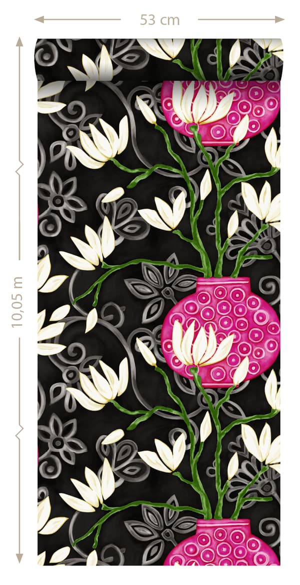 Origin Wallcoverings tapet magnolia svart och rosa 53 cm x 10,05 m