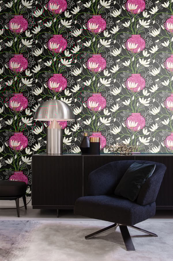 Origin Wallcoverings tapet magnolia svart och rosa 53 cm x 10,05 m