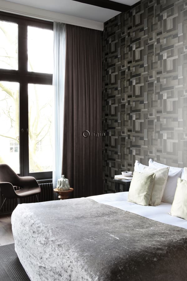 Origin Wallcoverings tapet træstumper plankemotiv sort og gråt 53 cm x 10,05 m
