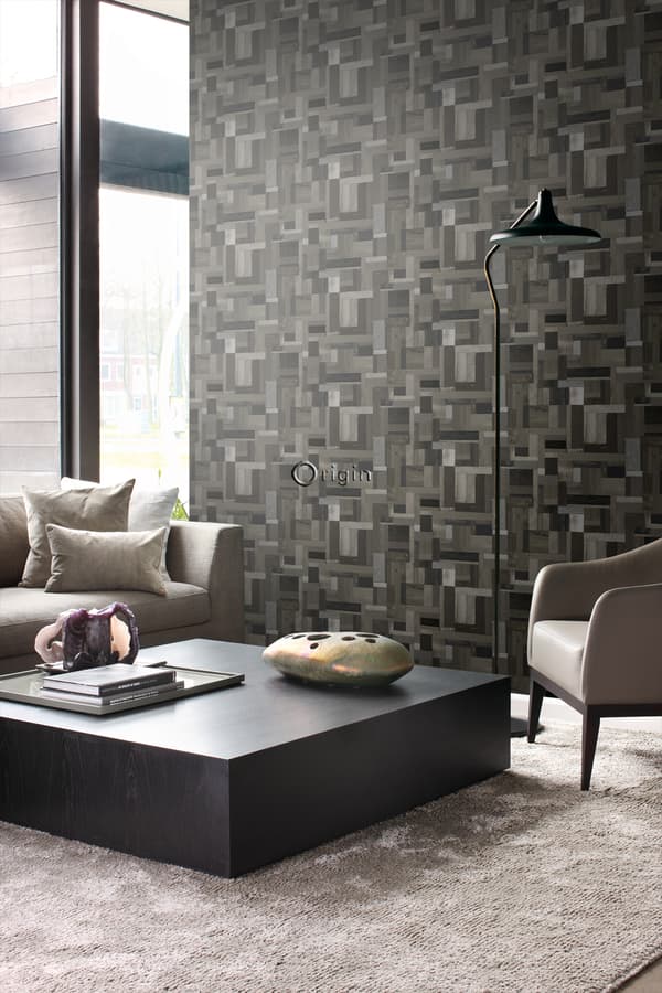 Origin Wallcoverings tapet træstumper plankemotiv sort og gråt 53 cm x 10,05 m
