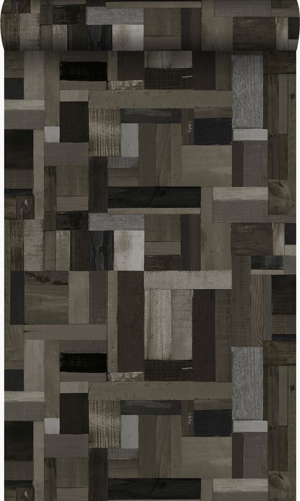 Origin Wallcoverings tapet træstumper plankemotiv sort og gråt 53 cm x 10,05 m