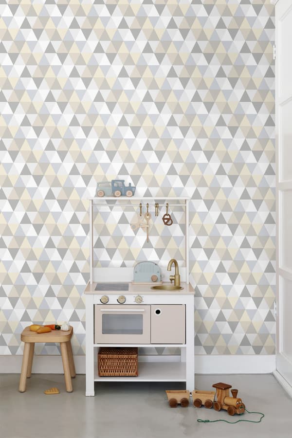 ESTAhome tapet trekanter lysegråt, beige og hvidt 53 cm x 10,05 m
