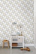 Miniatyrbillede 3 af 8: ESTAhome tapet trekanter lysegråt, beige og hvidt 53 cm x 10,05 m