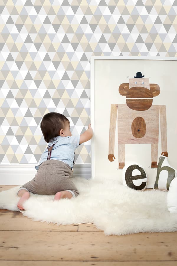 ESTAhome tapet trekanter lysegråt, beige og hvidt 53 cm x 10,05 m
