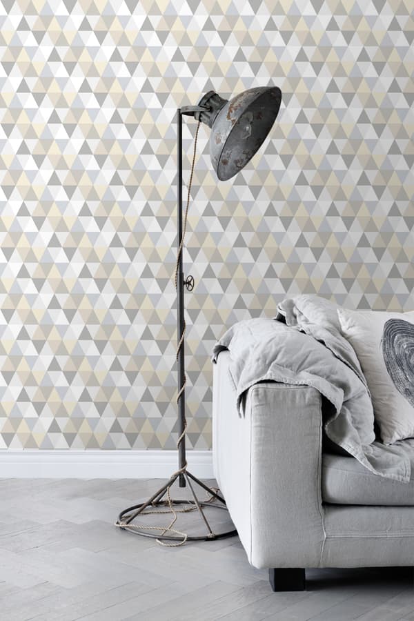 ESTAhome tapet trekanter lysegråt, beige og hvidt 53 cm x 10,05 m