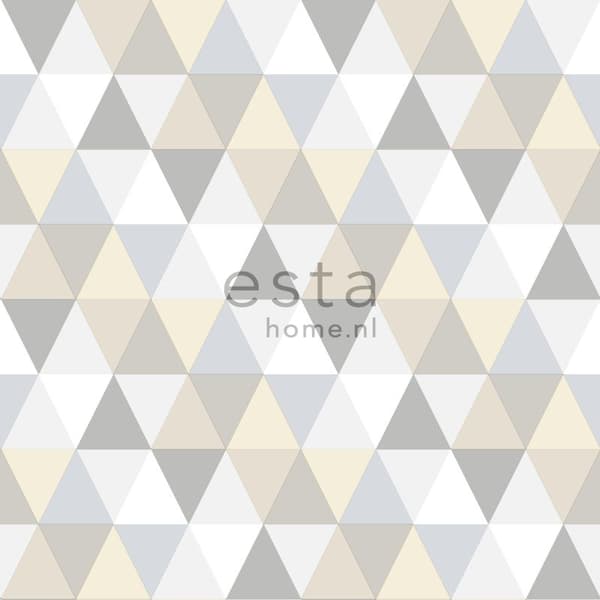 ESTAhome tapet trekanter lysegråt, beige og hvidt 53 cm x 10,05 m