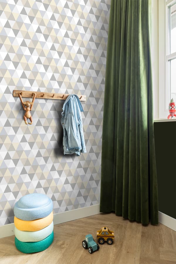 ESTAhome tapet trekanter lysegråt, beige og hvidt 53 cm x 10,05 m