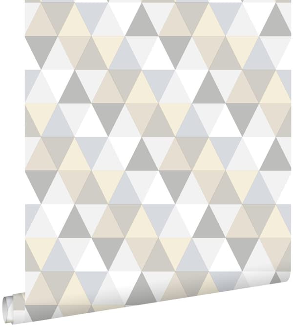 ESTAhome tapet trekanter lysegråt, beige og hvidt 53 cm x 10,05 m
