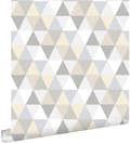 Miniatyrbillede 1 af 8: ESTAhome tapet trekanter lysegråt, beige og hvidt 53 cm x 10,05 m