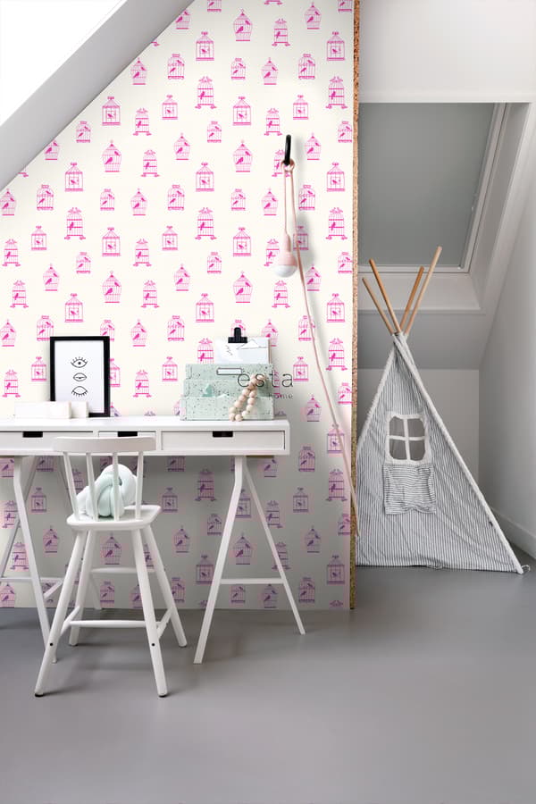 ESTAhome tapet fågelkorg rosa 53 cm x 10,05 m