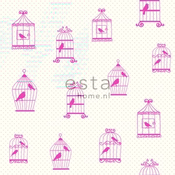 ESTAhome tapet fågelkorg rosa 53 cm x 10,05 m