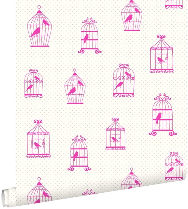 ESTAhome tapet fågelkorg rosa 53 cm x 10,05 m