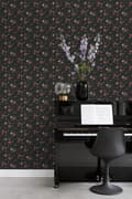 Miniatyrbild 4 av 8: Origin Wallcoverings tapet blommor svart och rosa 53 cm x 10,05 m