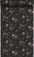 Miniatyrbild 1 av 8: Origin Wallcoverings tapet blommor svart och rosa 53 cm x 10,05 m