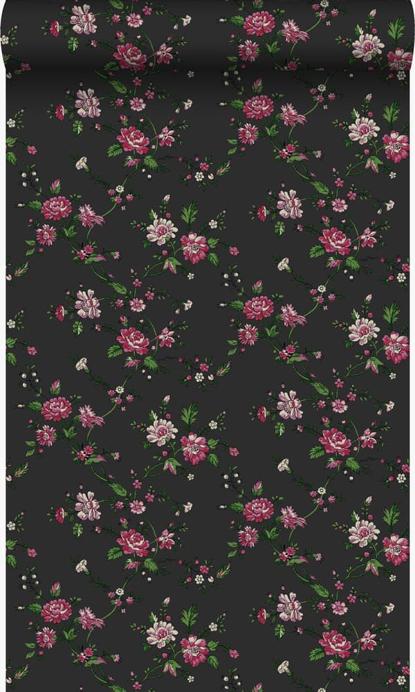 Origin Wallcoverings tapet blommor svart och rosa 53 cm x 10,05 m