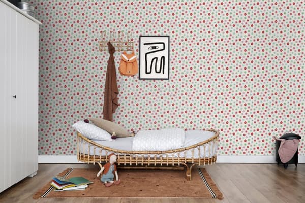 ESTAhome tapet vintage blomster lyseblåt, grønt og rødt 53 cm x 10,05 m
