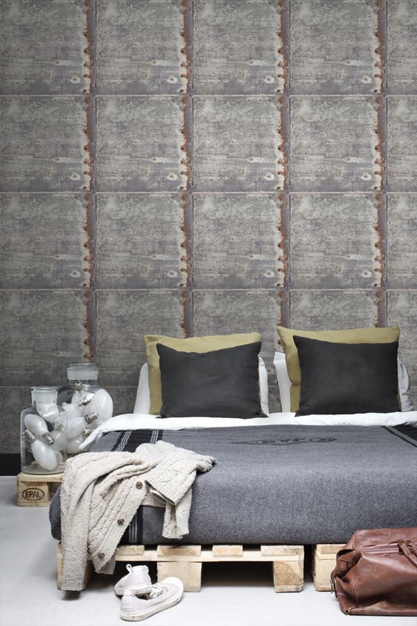 ESTAhome tapet metalplader lysegråt og rustbrunt 53 cm x 10,05 m