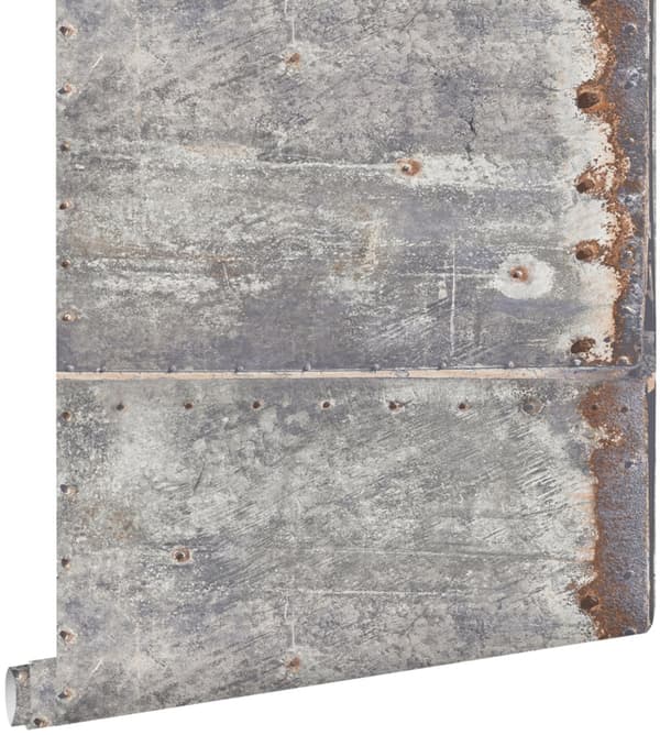 ESTAhome tapet metalplader lysegråt og rustbrunt 53 cm x 10,05 m