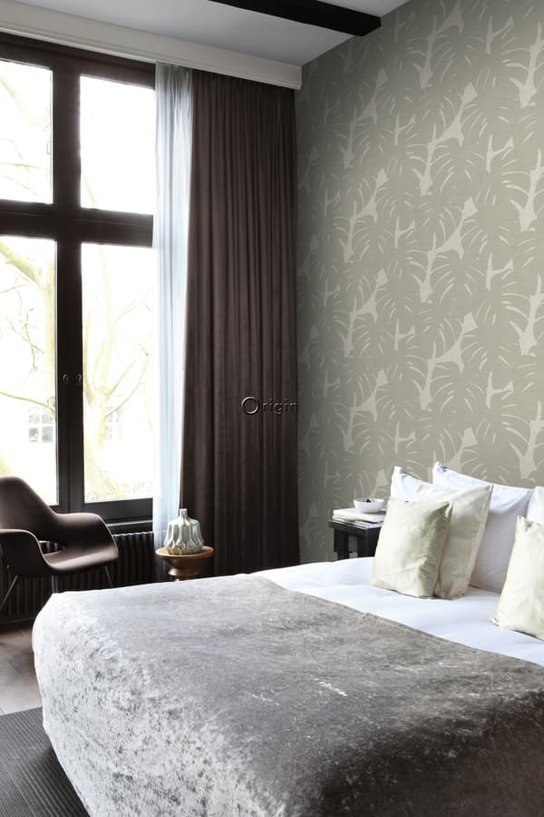 Origin Wallcoverings tapet blad med vävd struktur mörkbeige 0,53 x 10,05 m
