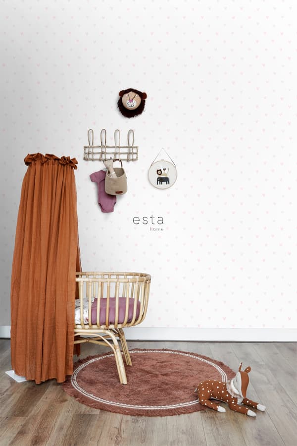 ESTAhome tapet små hjärtan ljusrosa och vitt 53 cm x 10,05 m