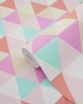 Miniatyrbild 6 av 8: ESTAhome tapet trianglar rosa, turkost och korallrött 53 cm x 10,05 m