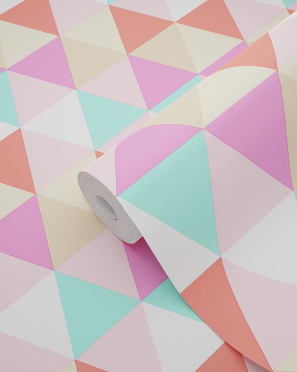 ESTAhome tapet trianglar rosa, turkost och korallrött 53 cm x 10,05 m