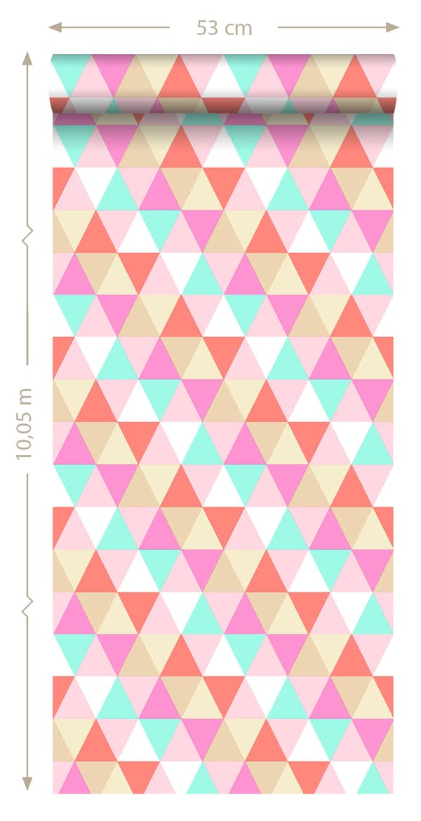 ESTAhome tapet trianglar rosa, turkost och korallrött 53 cm x 10,05 m