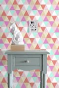 Miniatyrbild 2 av 8: ESTAhome tapet trianglar rosa, turkost och korallrött 53 cm x 10,05 m