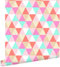 Miniatyrbild 1 av 8: ESTAhome tapet trianglar rosa, turkost och korallrött 53 cm x 10,05 m