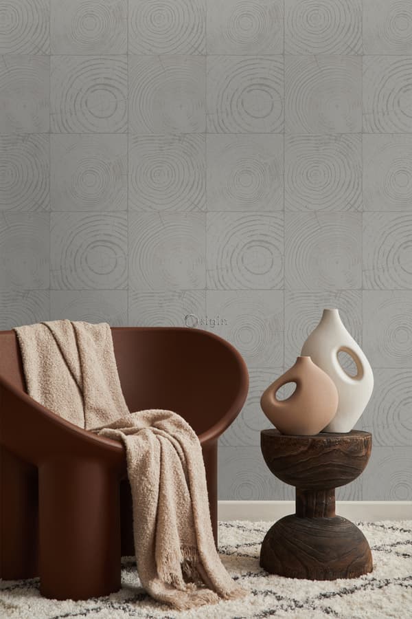 Origin Wallcoverings tapet tvärsnitt trädstammar mörkgrått 53 cm x 10,05 m