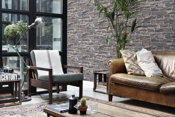 ESTAhome tapet murstenmur blåt og gråt 53 cm x 10,05 m