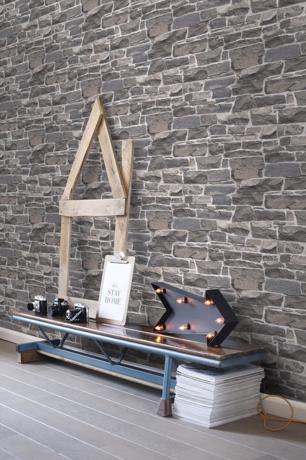 ESTAhome tapet murstenmur blåt og gråt 53 cm x 10,05 m