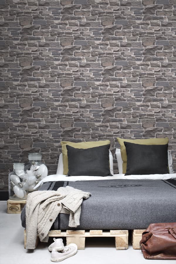 ESTAhome tapet murstenmur blåt og gråt 53 cm x 10,05 m