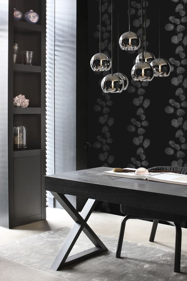 Origin Wallcoverings tapet blade sort og sølv 53 cm x 10,05 m