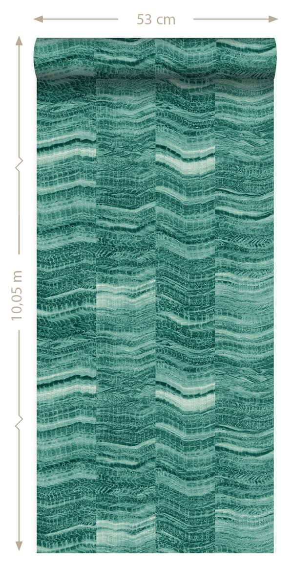 Origin Wallcoverings tapet siscksackränder av skiktad marmor smaragdgrönt 53 cm x 10,05 m