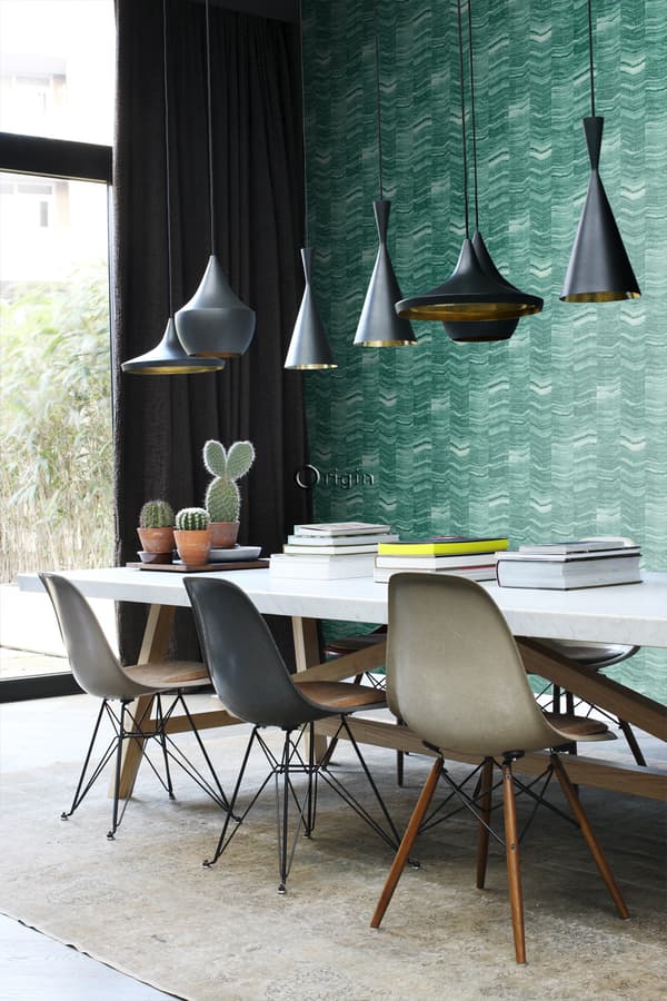 Origin Wallcoverings tapet siscksackränder av skiktad marmor smaragdgrönt 53 cm x 10,05 m