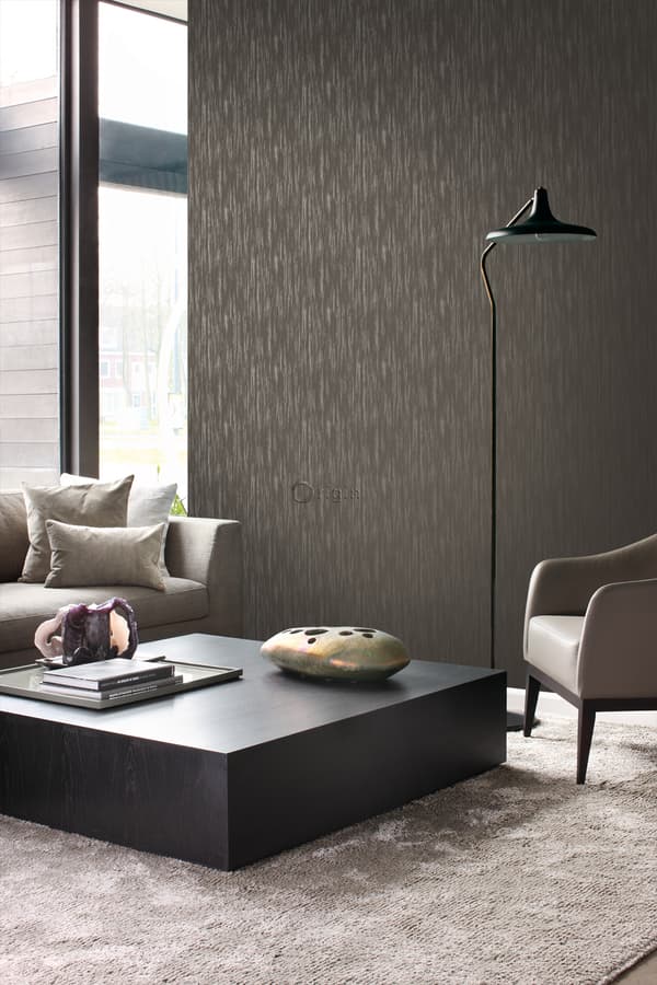 Origin Wallcoverings tapet smala ränder brunt och guldglänsande 53 cm x 10,05 m