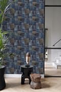 Miniatyrbild 5 av 7: Origin Wallcoverings tapet kelim-lapptäcke mullvadsgrått och blått 53 cm x 10,05 m