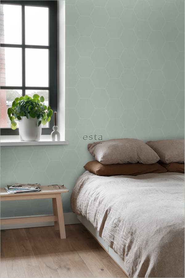 ESTAhome tapet sekskant celadon grønt 0,53 x 10,05 m