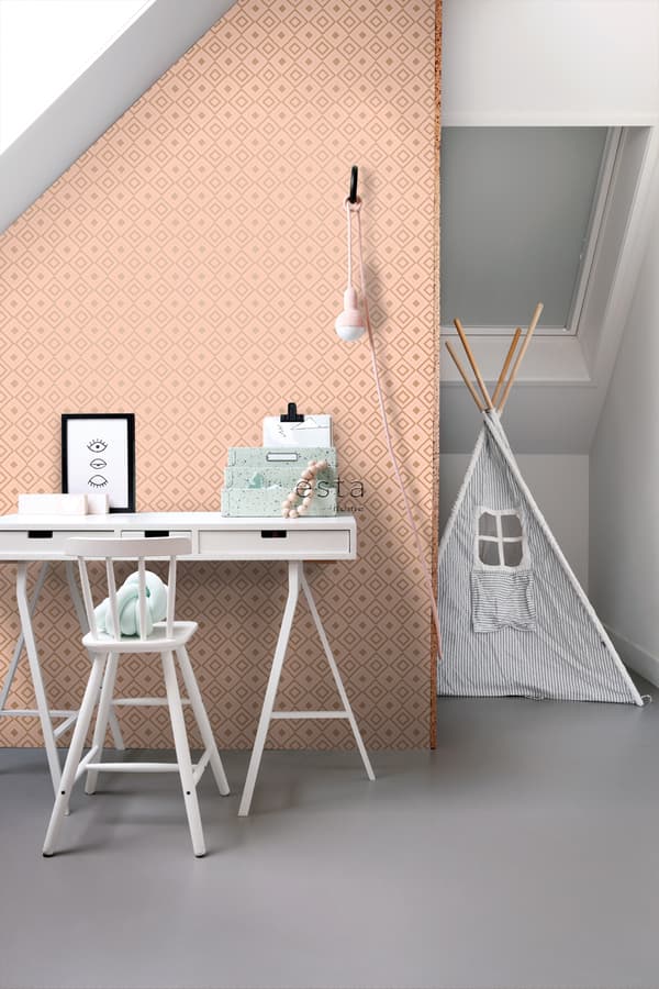 ESTAhome tapet romb persikofärgat och glänsande kopparbrunt 0,53 x 10,05 m