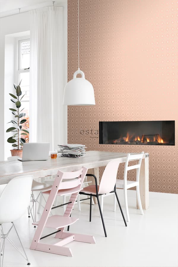 ESTAhome tapet romb persikofärgat och glänsande kopparbrunt 0,53 x 10,05 m