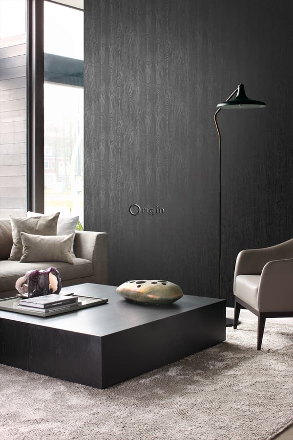 Origin Wallcoverings tapet træplanker med årer sort 53 cm x 10,05 m
