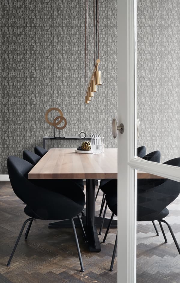 Origin Wallcoverings tapet gamla metalltryckta bokstäver mörkgrått 53 cm x 10,05 m
