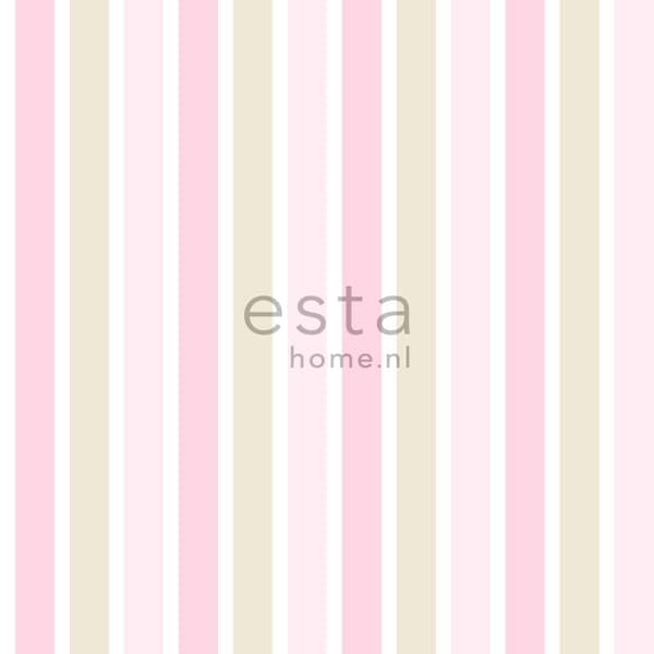 ESTAhome tapet vertikale striber lyserosa, beige og hvidt 53 cm x 10,05 m
