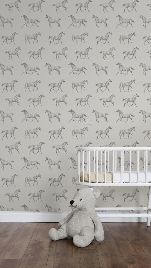 ESTAhome tapet pennteckning hästar mörkbeige 53 cm x 10,05 m